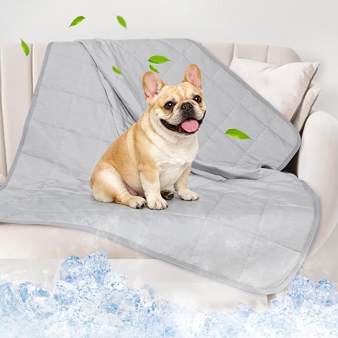Dog Cooling Blanket, 0.4 Q-MAX Cooling Blanket for Dogs Washable, Cool to Touch Pet Blanket Cooling Comforter Throw for Bed Cover, Soft Lightweight Cold Mats for Pet Summer Sleeping (30"×40"/Grey)