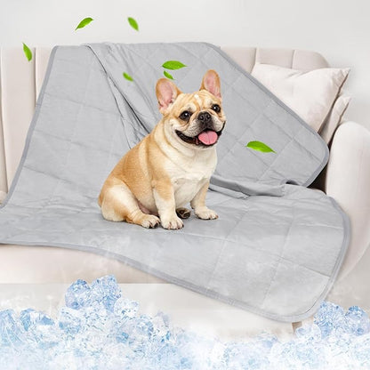 Dog Cooling Blanket, 0.4 Q-MAX Cooling Blanket for Dogs Washable, Cool to Touch Pet Blanket Cooling Comforter Throw for Bed Cover, Soft Lightweight Cold Mats for Pet Summer Sleeping (30"×40"/Grey)