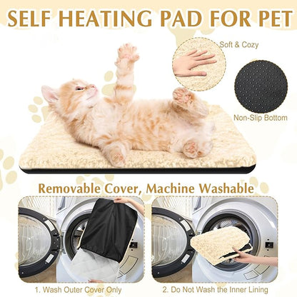 Drydiet 4 Pack Self Warming Cat Pads Self Heating Cat Mat Washable Homeless Dogs Thermal Pads Kennel Pad Reflects Body Heat Warm Crate Bed Mat for Indoor Outdoor Pet(Camel,16 x 20 Inch)