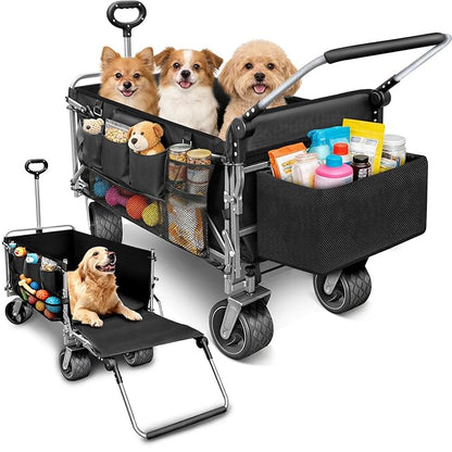 Dog Stroller for Large & Medium Dogs up to 220lbs with Tailgate, Mat, Multiple Pockets, Cup Holder, Storage Baskets, All-Terrain Foldable Large Pet Dog Wagon for Road Trips, Vet Visits, or Park Day