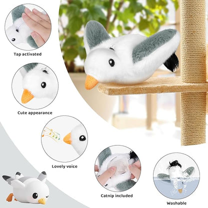 Cat Toys Flapping Birds with Catnip Bags, Chirping Interactive Kitten Toy Indoor, Lifelike Birdie Tweets, Rechargeable Enrichment Moving Wings Cat Exercise Toys Kicker for All Breeds Cat Dog(Oriole)