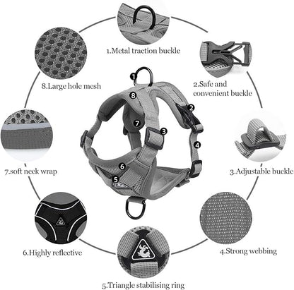 Wanheart cat Chest Harness and Leash, Anti-Escape Adjustable Soft mesh cat Leash and Chest Harness Set for All Types of Cats cat Vests (Grey, 3.3-6.6lb)