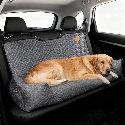 Dog Bed for Car Back Seat,Car Seat for Dogs Under 100 lbs,Pet Booster Seat Cushion,Easy to Install with 2 Safety Leashes,Gray