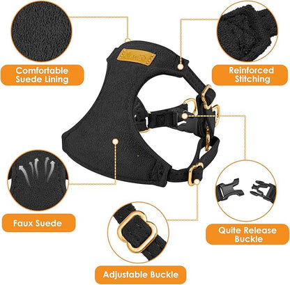 SlowTon Dog Harness Small Sized Dog - Soft XXS Dog Harness and Leash Set No Pull No Chock, Adjustable Lightweight Puppy Harness for XS Small Medium Dogs Cats (Solid Black, XS)