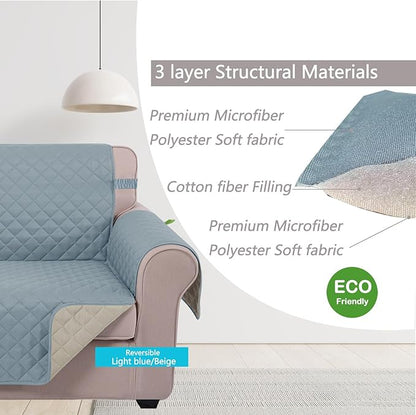 U-NICE HOME Loveseat Sofa Cover Reversible Couch Cover for Dogs Pets with Elastic Straps Water Resistant Furniture Protector for 2 Cushion Couch (Loveseat, Light Blue/Beige)