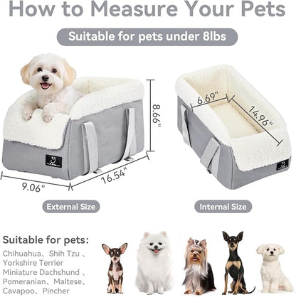 Center Console Dog Car Seat for Small Dogs Under 12 lbs – Secure Booster Seat with Safety Tether, Fits Most Cars & SUVs, Soft Washable Cushion, Portable Carrier Ideal for Pet Travel