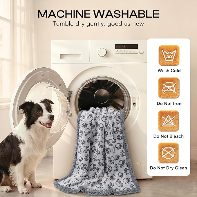 Luciphia Waterproof Pet Blankets for Couch Sofa Bed Cover Liquid Pee Proof Washable Soft Fluffy Large Dog Blanket Reversible Furniture Protection Paw Grey X-Large（85" x 57"）