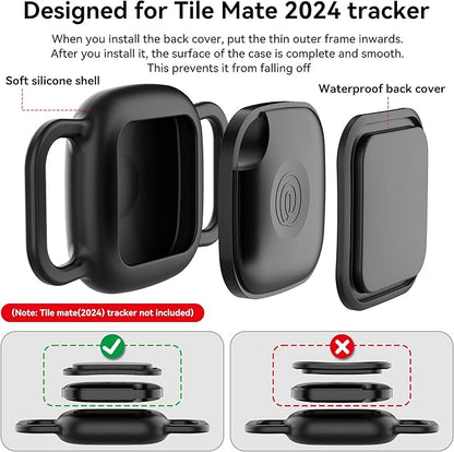 DDJ Waterproof Dog Collar Holder for Life360 Tile Mate Tracker, 2-Pack Durable Silicone Cover, Anti Lost for Life 360 Tile Tracker Case for Cat & pet Collars, Easy Installation, Lightweight, Black