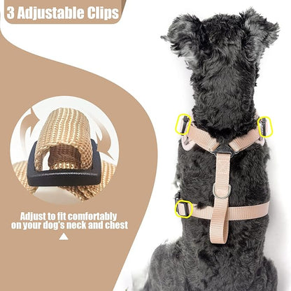 PUPTECK Small Dog Harness and Leash Set, No Pull Adjustable Puppy Cat Harness, Reflective Soft Mesh Pet Vest Small Sized, Beige Plaid, S