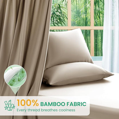 SONORO KATE 100% Viscose Derived from Bamboo_Sheets, Ultra Breathable & Cooling Bed Sheets for Hot Sleepers, Hotel Luxury Silky Bedding Sheets, 16" Deep Pocket - 4PC (Simply Taupe,Cal King)