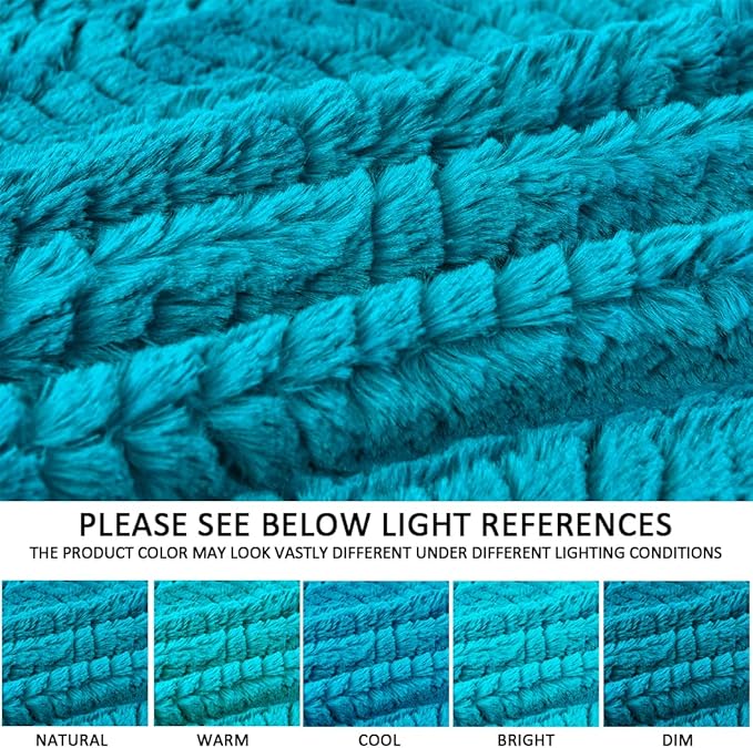 YUSOKI Luxury Faux Fur Blanket for Queen Size Bed 2 Layers,7.3lb,All Ages,Home Decoration Without Pillows (Teal,90"x90")