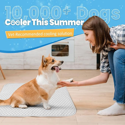 Mora Pets Dog Cooling Mat Instant Pet Cooling Pad for Dogs & Cats, Breathable Washable Summer Cool Mat Non-Slip Bottom Indoor Outdoor, Cold Blanket for Small Pets Floor Crate Use 28'' x 22'' Grey