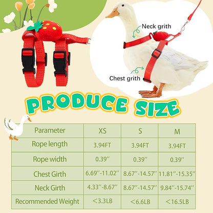 Duck Harness Leash Set Duck Harness and Leash for Real Ducks Adjustable Walking Rope Pet Cute Pattern Outdoor Traction Rope for Chicken Rabbit Small Animals(Xs,Strawberry)