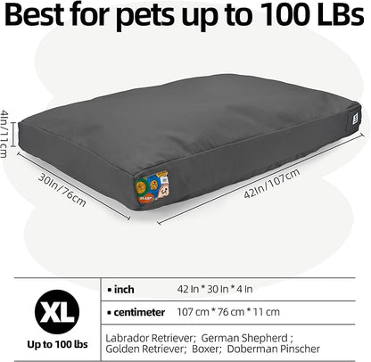 Sytopia 42 Inch Canvas Indestructible Outdoor Dog Bed for Extra Large Dogs, Chew Proof Dog Bed with Waterproof Washable Removable Cover, Indoor Patio Pet Pad for Crate, Dark Grey