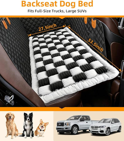 Backseat Pet Bed Mat, Non-Slip Dog Seat Cover with Scratch-Resistant Padding, Dog Bed for Cars, Trucks & SUVs, Universal Fit for Backseat Extenders (Black)