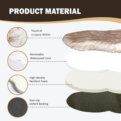 Plush Faux Fur Dog Bed for Large Dogs, Fluffy Luxury Dog Mattress, Fuzzy Dog Bed Mat Soft Flat Dog Beds Washable and Waterproof Pet Dog Rug Bed, Extra Large Orthopedic Dog Bed, Brown, 50"