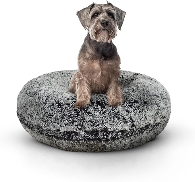 Bessie and Barnie - Luxury Extra Plush Faux Fur Bagel Pet/Dog Bed (Midnight Frost, S)