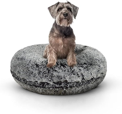Bessie and Barnie - Luxury Extra Plush Faux Fur Bagel Pet/Dog Bed (Midnight Frost, S)
