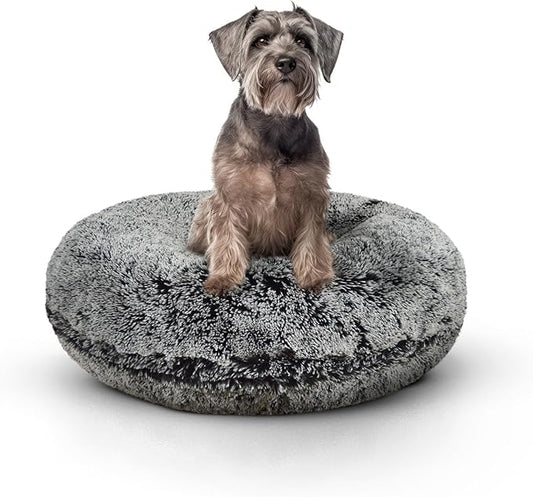 Bessie and Barnie - Luxury Extra Plush Faux Fur Bagel Pet/Dog Bed (Midnight Frost, S)
