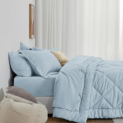 Love's cabin Twin XL Comforter Set Light Blue, 5 Pieces Twin XL Bed in a Bag, All Season Bedding Sets with 1 Comforter, 1 Flat Sheet, 1 Fitted Sheet, 1 Pillowcase and 1 Pillow Sham