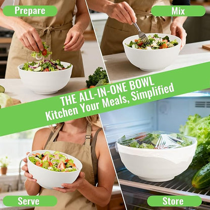Large Salad Bowl, Wheat Straw Bowls Set 60 OZ, Unbreakable Big Bowls Set of 6, Large Serving Bowls for Kitchen, Cereal, Ramen, Soup, Microwave & Dishwasher Safe, White