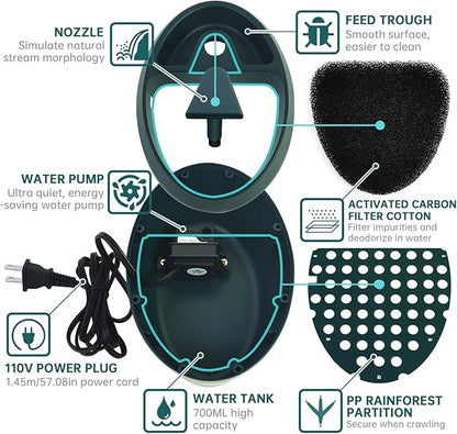 MYGIIKAKA Reptile Drinking Water Fountain Chameleon Accessories Automatic Circulation System with Trough, Bearded Dragon Cage Accessories Reptiles Habitat Waterfall for Snake/Lizard/Chameleon/Turtle