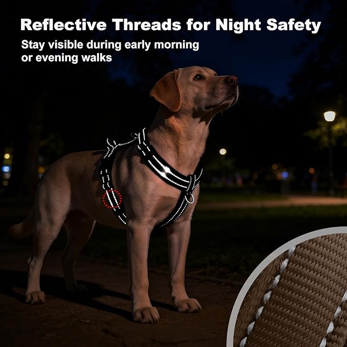 No Pull Dog Harness with Handle, Soft Mesh Padded Adjustable for Small Medium Large Dogs | Reflective Easy Walk Harness with Front Clip for Training, Running & Outdoor (Chocolate, M)