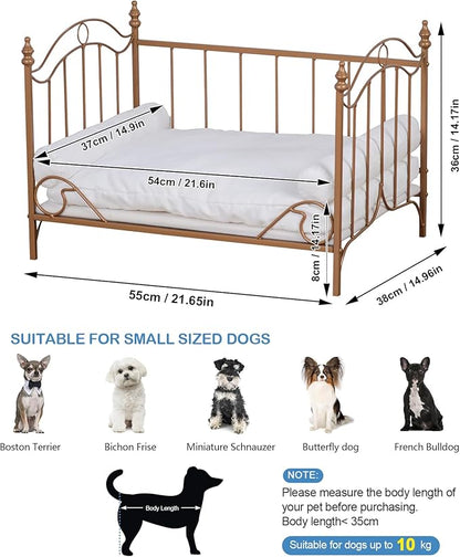 Pet Bed, Dog Bed with Metal Frame and Detached White Velvet Cushion with 2 Pillow for Small Dog