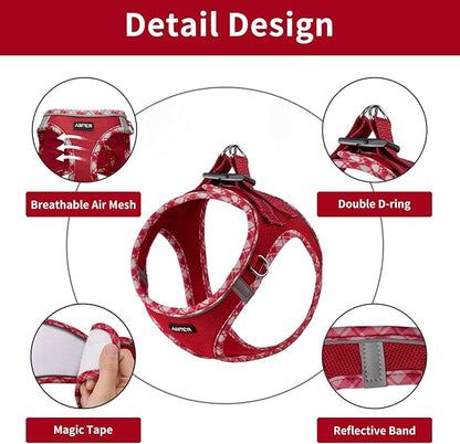 AMTOR Small Dog Harness with Leash Set, No Escape Easy Walk Puppy Harnesses for Training Walking, Step-in Reflective Soft Dogs Vest for XS S Medium Extra-Small Large Sized Dog(L Size,Red/White)
