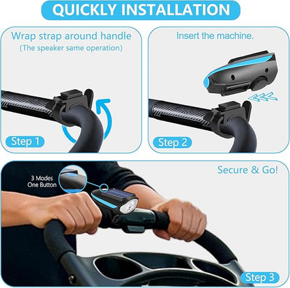 Pet Stroller Light, Solar Powered LED Light for Dog Stroller, Cat Stroller, Wagon – 3 Modes (S/H/F) with Safety Horn, USB Rechargeable, IPX4 Waterproof, Wrap & Hook Strap for Easy Attachment