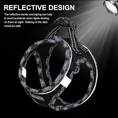Mercano Soft Mesh Dog Harness and Leash Set, No-Chock Step-in Reflective Breathable Lightweight Easy Walk Vest Harnesses with Safety Buckle for Small Dogs, Cats (Black White, S)