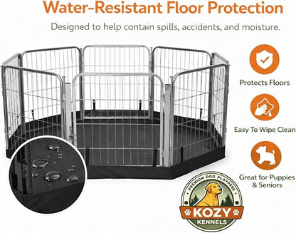 Dog Playpen w/Octagon Bottom Floor Cover - 24 inch, 8 Panel Portable Grey Metal Pet Play Pen for Small Dogs & Puppies - Indoor/Outdoor Kennel Cage for Home, Yard, RV, or Camping