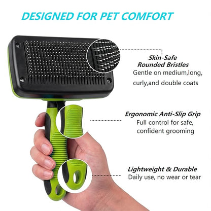 PETIMP STORE 4PCS Self Cleaning Slicker Brush, Pet Grooming Rake, Bath Brush & Massage Brush for Short/Long Haired Dogs, Cats & Horses, Pet Grooming Deshedding Tools - Pet Supplies (Green Black)