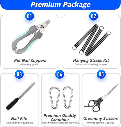 ATESON Pet Dog Grooming Hammock Harness for Medium Dogs Nail Trimming, Dog Sling for Cutting Nails, Dog Hanging Holder Hanger for Clipping Nails with Nail Clippers, Nail File, Scissors