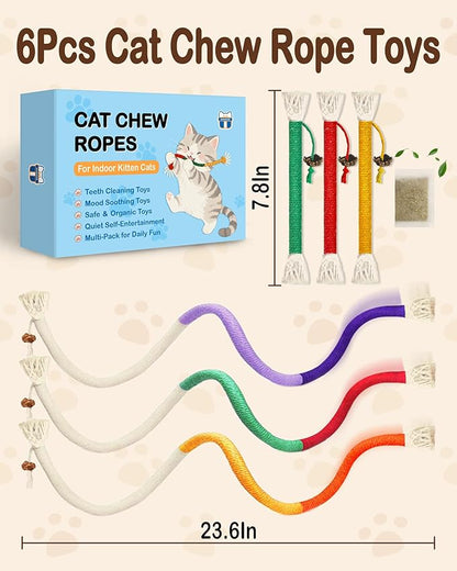 Cat Chew Rope Toys 6Pcs with Catnip, Indoor Cat Teething Toys for Kittens, Interactive Catnip Kitty Toys for All Breeds (Cats Chew Rope 6PCs)
