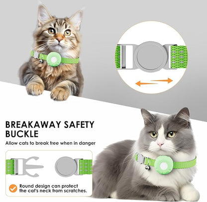 Smart Cat GPS Tracker, Cat GPS Tracker Compatible with Apple Find My App (Only iOS), No Monthly Fee, Waterproof (White Tracker, Green Cat Collar)