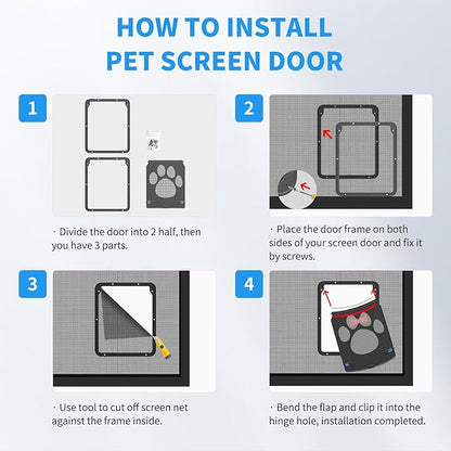 NAMSAN Cat Screen Door, Flap Opening 8 x 10 inches, Cat Door for Screen Door, Magnetic Self-Closing Small Pet Door for Sliding Door, Window Screen Door with Doggie Door Built in, Lockable, Black