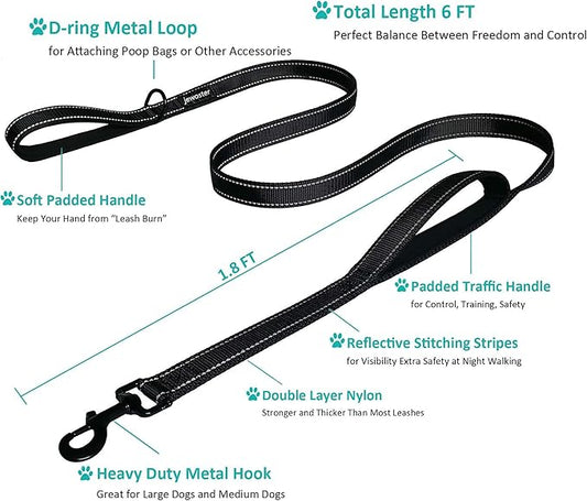 Heavy Duty Dog Leash - 2 Handles by Padded Traffic Handle for Extra Control, 6foot Long - Perfect for Medium to Large Dogs (Dark Blue, 6 ft)