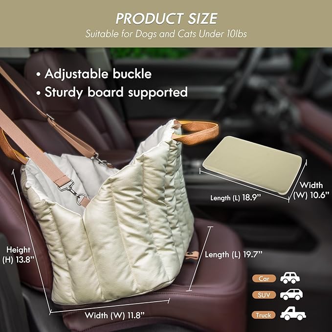 ClevaHome Small Dog Car Seat & Travel Carrier & Pet Bed, Non-Slip Booster Seat for Dogs up to 10lbs, Fashionable Pet Carrier Bag for Indoor and Outdoor