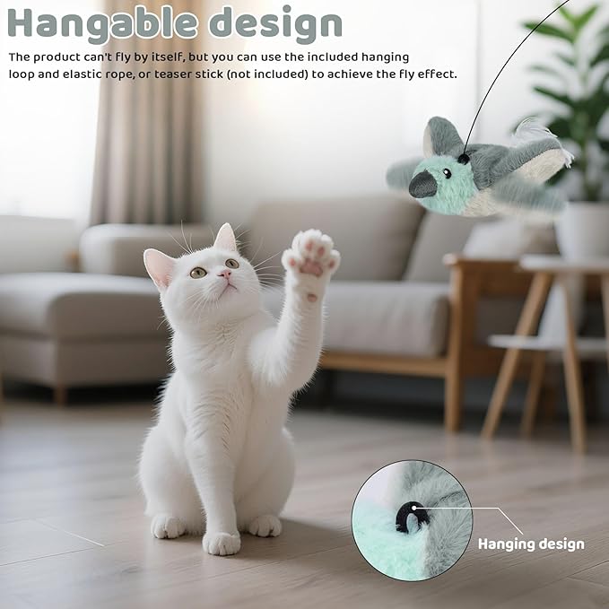 Cat Toys Flapping Birds with Catnip Bags, Chirping Interactive Kitten Toy Indoor, Lifelike Birdie Tweets, Rechargeable Enrichment Moving Wings Cat Exercise Toys Kicker for All Breeds Cat Dog(Gray)