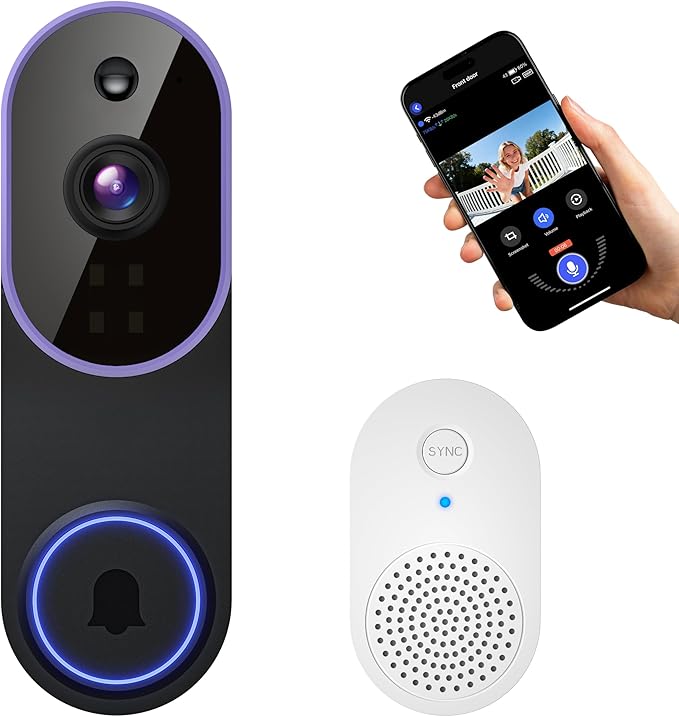 1080P Video Doorbell Camera Wireless, Smart AI Human Detection, 2-Way Audio, Battery Powered, 2.4GHz WiFi, IR Night Vision, Indoor Outdoor, Motion Alert
