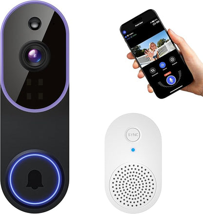 1080P Video Doorbell Camera Wireless, Smart AI Human Detection, 2-Way Audio, Battery Powered, 2.4GHz WiFi, IR Night Vision, Indoor Outdoor, Motion Alert