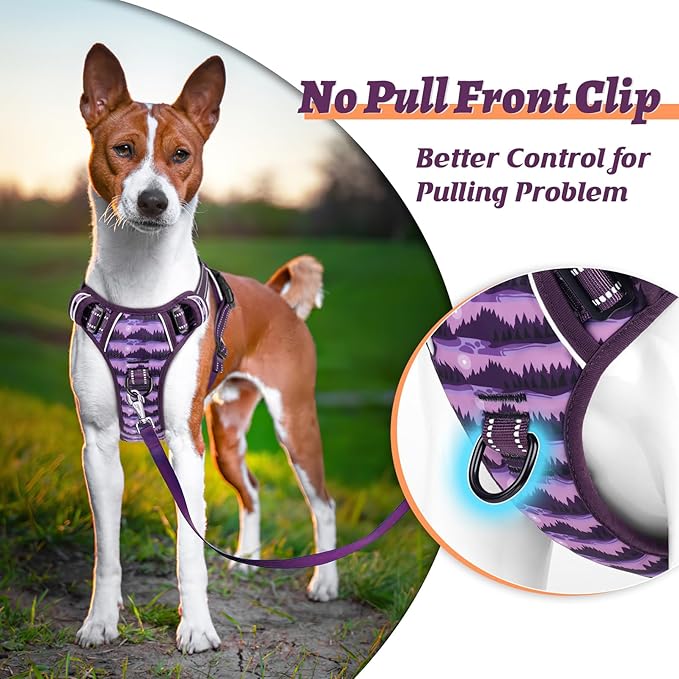 HEELE Dog Harness, No Pull Adjustable Padded Reflective Harness for Small Medium Large Dogs with Handle for Walking Training, Moon Night, S