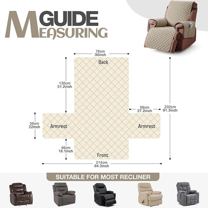 KinCam 100% Waterproof Recliner Chair Cover, Reclining Couch Covers for Pets, Dogs, Recliner Couch Slipcover Furniture Protector with Elastic Straps for Kids(30", Khaki)