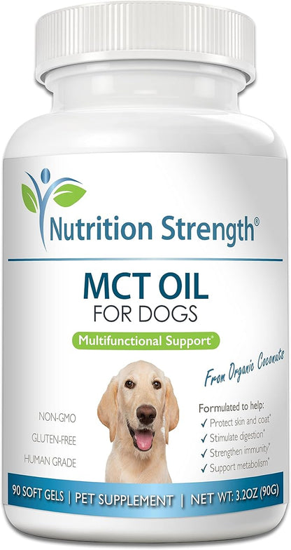 MCT Oil for Dogs from Organic Coconuts - Support Cognitive Function & Energy - Pure C8 & C10 Medium Chain Triglycerides - Boost Immunity & Senior Dog Brain Support, 90 Soft Gels