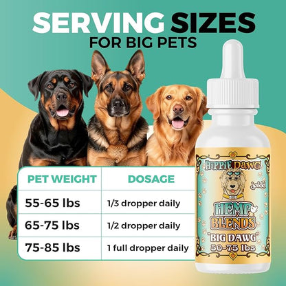 Hippie Dawg Big DAWG Hemp Oil for Large Dogs (50-75 lbs) - Maximum Strength Hip and Joint Support with Glucosamine, Collagen & Hyaluronic Acid - Natural Calming Tincture for Mobility & Wellness - 1oz
