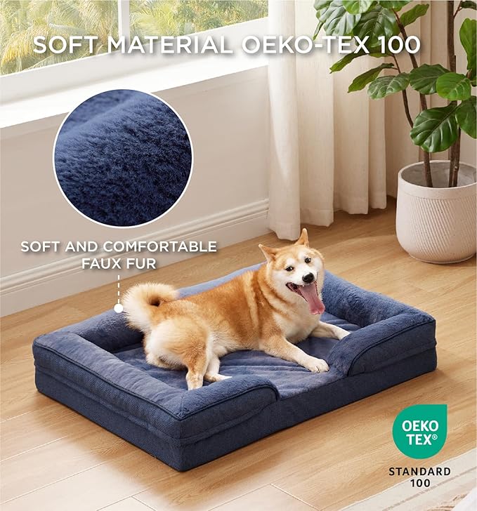 Made4pet Dog Bed Orthopedic Dog Sofa for Large Dogs,Supportive Foam Pet Cushions Bed with Washable Removable Cover, Egg-Crate Foam, Waterproof Lining Bottom, Blue, 38 * 28 * 6.5 Inch