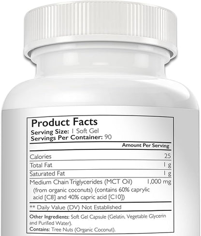 MCT Oil for Dogs from Organic Coconuts - Support Cognitive Function & Energy - Pure C8 & C10 Medium Chain Triglycerides - Boost Immunity & Senior Dog Brain Support, 90 Soft Gels