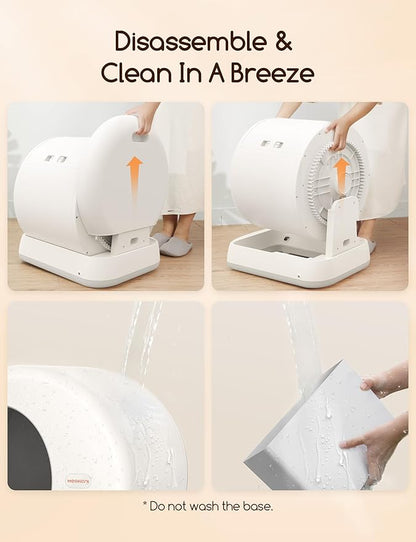 MeoWant Self-Cleaning Cat Litter Box, Integrated Safety Protection Automatic Cat Litter Box for Multi Cats, Extra Large/Odor Removal/APP Control Smart Cat Litter Box with Mat & Liner