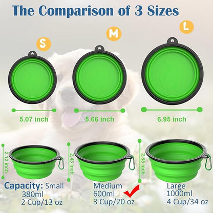 Takfox Collapsible Dog Bowls [2 Pack] 20 oz, Travel Dog Bowls, Pet Bowl Portable Foldable Water Food Feeding Dishes with Carabiner Clip for Traveling Hiking Walking-Black & Blue